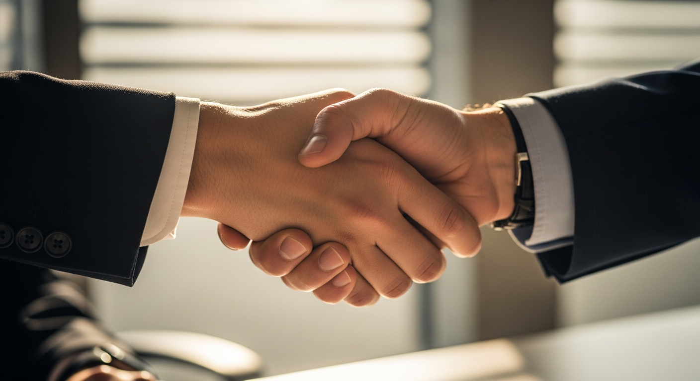 A firm handshake conveying trust and integrity