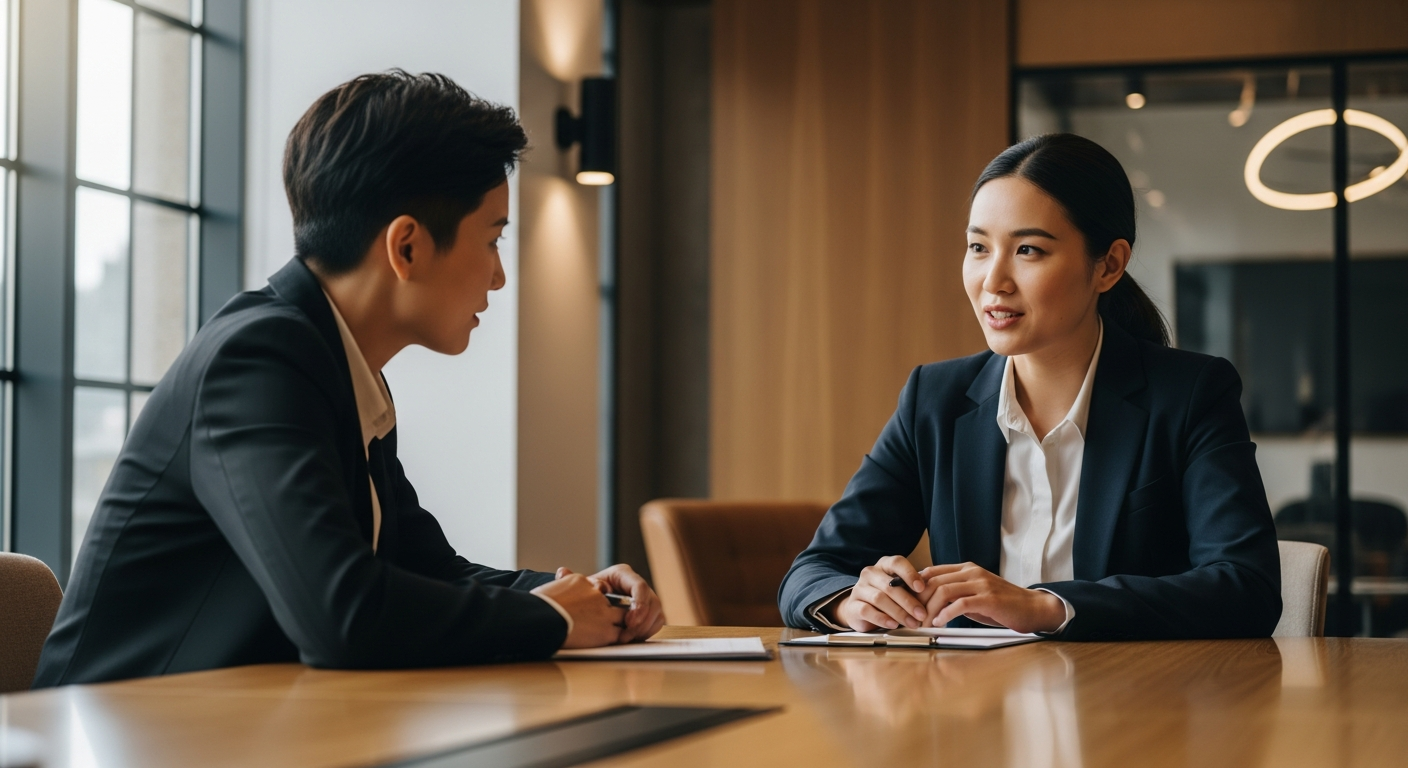 Two professionals in an earnest conversation, conveying trust